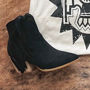 New Black Suede Fringe Booties